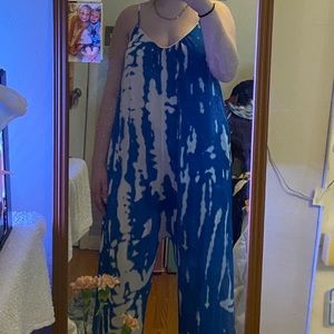 jump suit, blue and white tie-dye, size medium